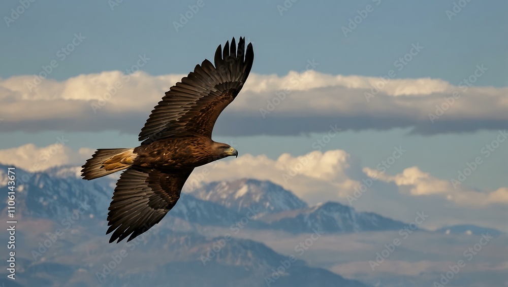 Obraz premium Golden eagle soaring in the open sky.