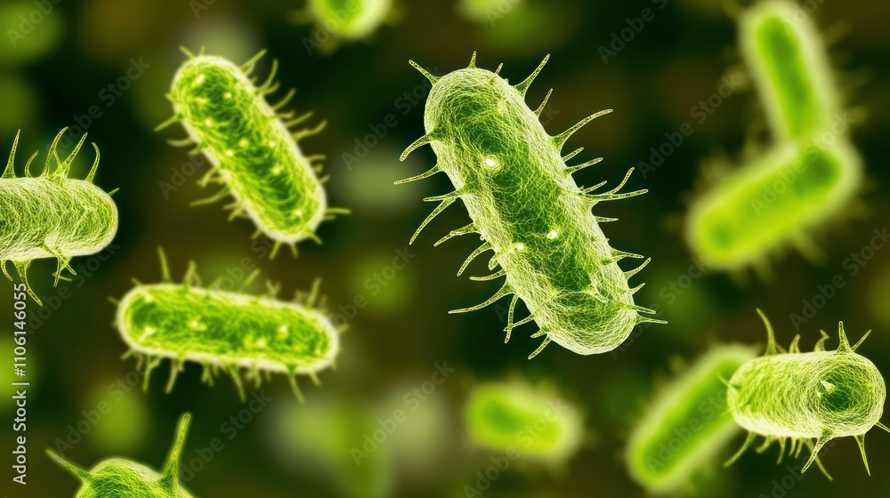 Intricate details of skin surface bacteria under the microscope, illustrating the ecosystem of healthy skin. Intricate details of skin surface bacteria under the microscope, illustrating the ecosystem of healthy skin.