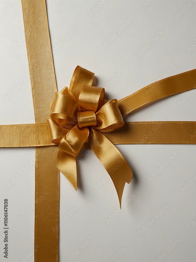 Fototapeta premium Golden ribbon and bow on a white background.