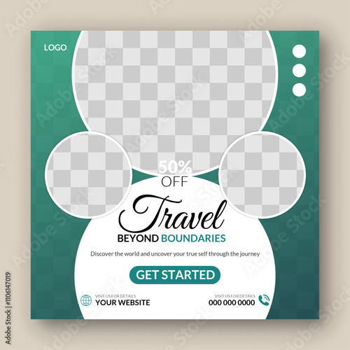 Traveling social media post banner template design, Tour travel holiday tourism marketing social media post