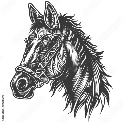Black And White Illustration Of A Horses Head