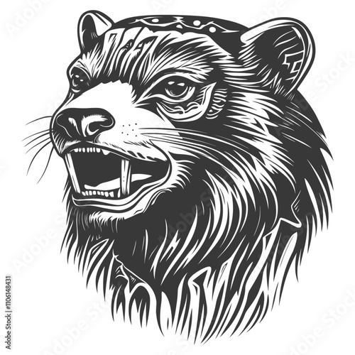 Black And White Illustration Of A Snout And Jaw Of An Animal With A Sharp Detailed Design