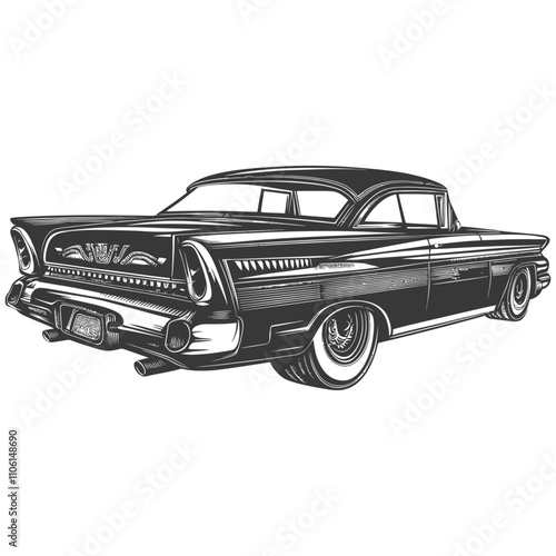 Black And White Illustration Of A Vintage Cars Rear End