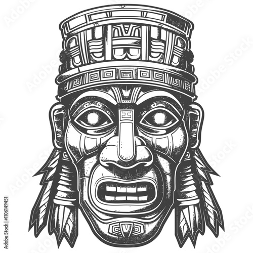 Black And White Illustration Of An Ornate Tribal Mask