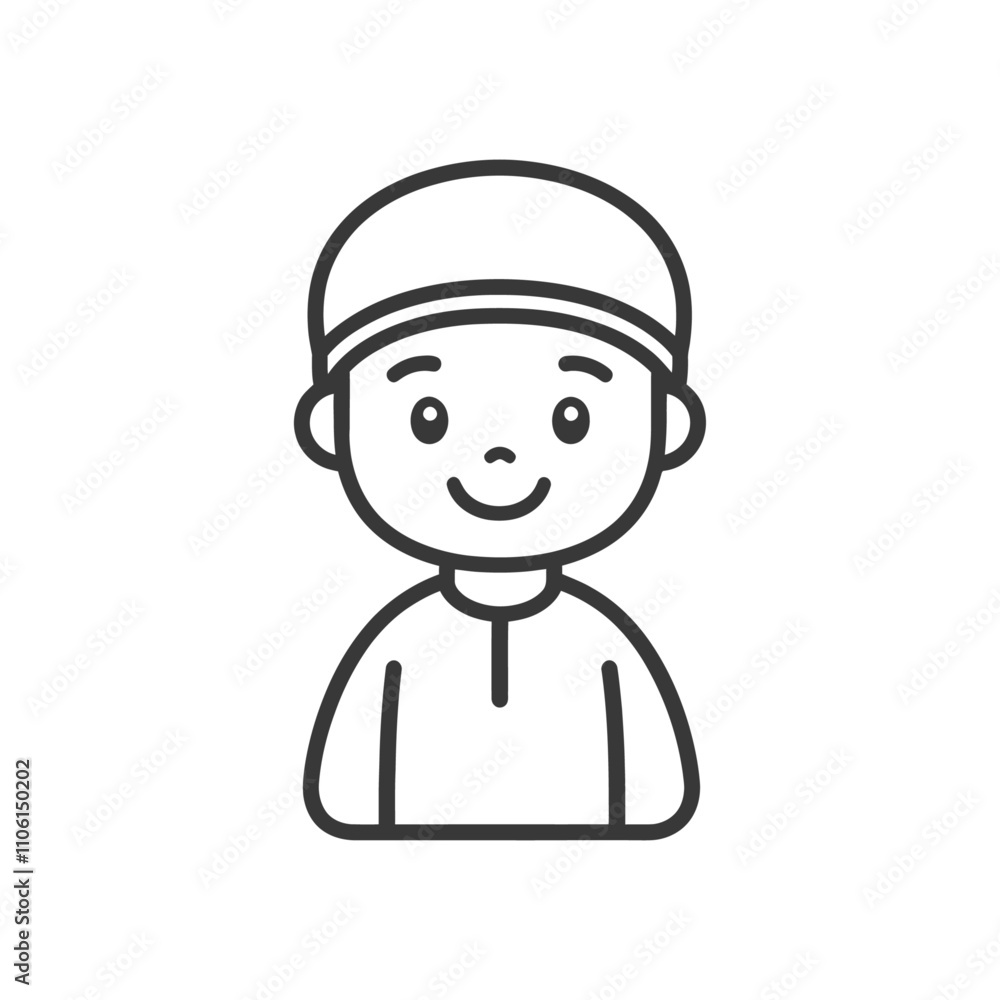 Line Art Illustration Of A Smiling Boy Wearing A Hat Line Art Illustration Of A Smiling Boy Wearing A Hat