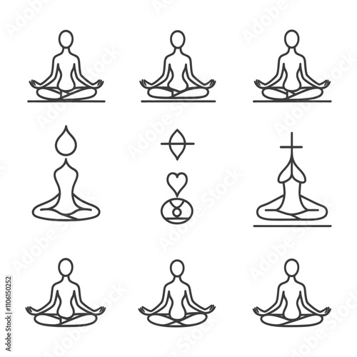 Line Art Illustration Of Yoga Poses And Symbols