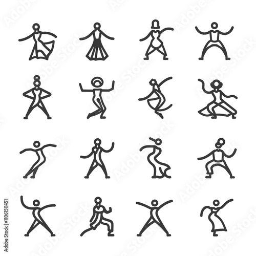 Line Art Illustrations Of Dancing People In Various Poses