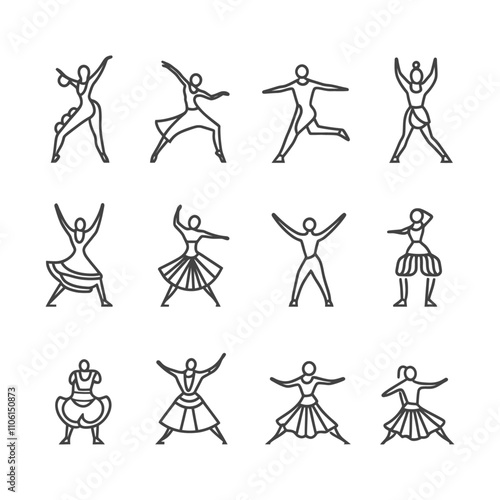 Line Art Illustrations Of People Dancing In Various Poses
