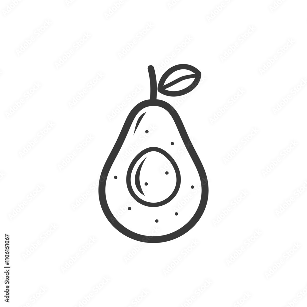 Line Drawing Of A Halved Avocado With A Leaf Line Drawing Of A Halved Avocado With A Leaf
