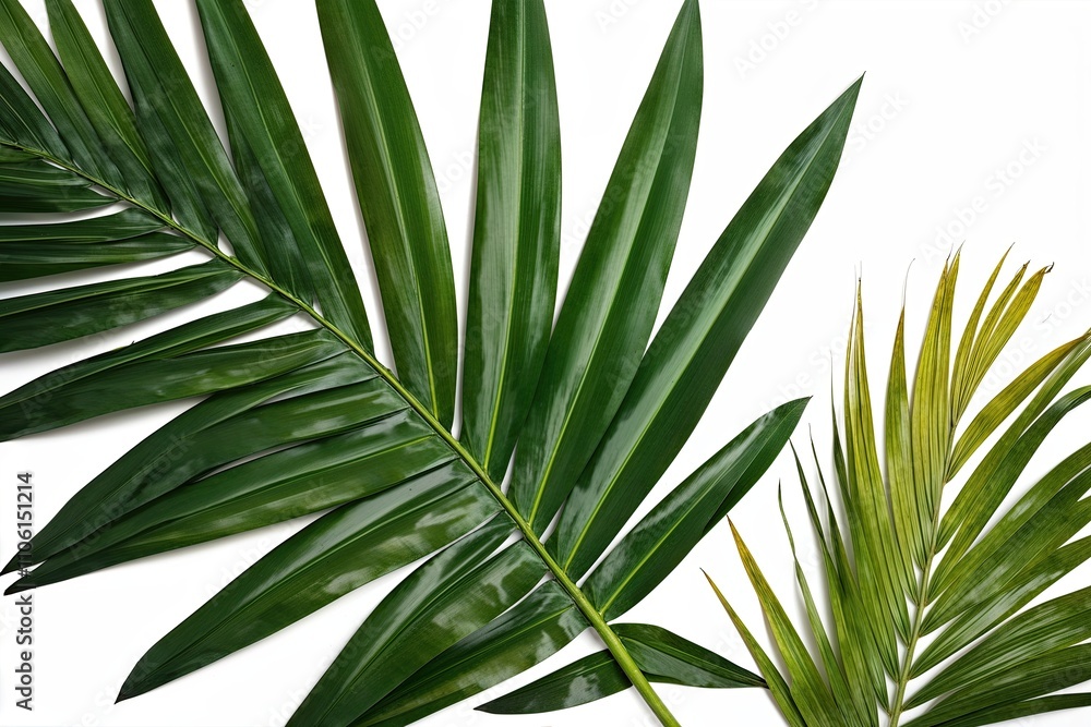 Vibrant Tropical Palm Frond Cut-Out Isolated on White Background Vibrant Tropical Palm Frond Cut-Out Isolated on White Background