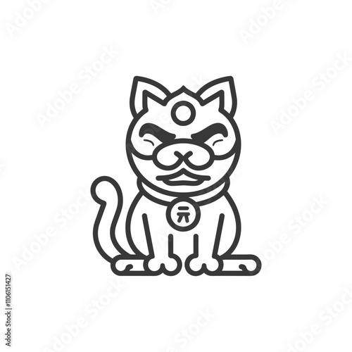 Line Drawing Of A Japanese Lucky Cat With A Coin
