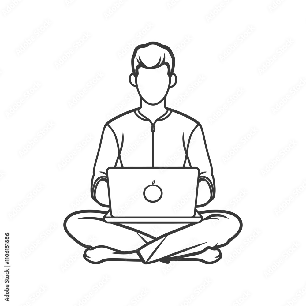Line Drawing Of A Man Sitting In Lotus Pose With A Laptop Line Drawing Of A Man Sitting In Lotus Pose With A Laptop