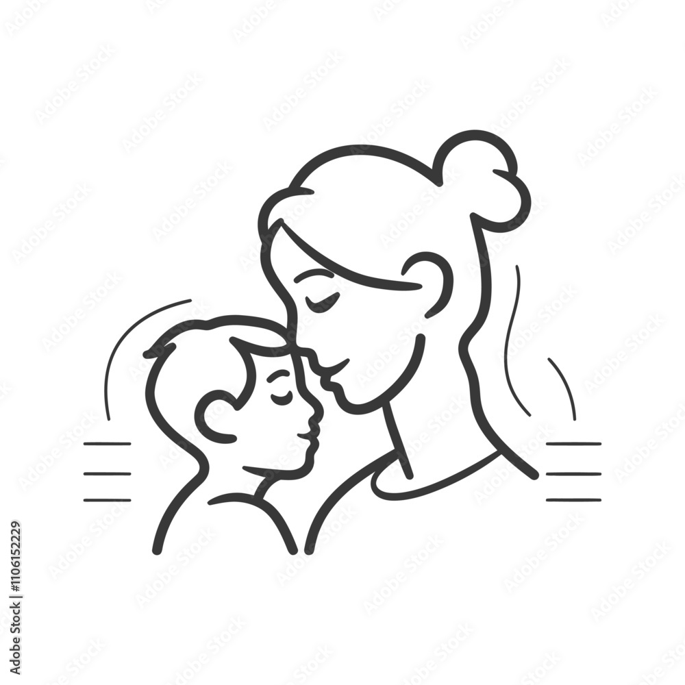 Line Drawing Of A Mother Kissing Her Child On The Forehead Line Drawing Of A Mother Kissing Her Child On The Forehead