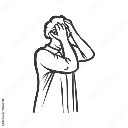 Line Drawing Of A Person Covering Their Face With Their Hands