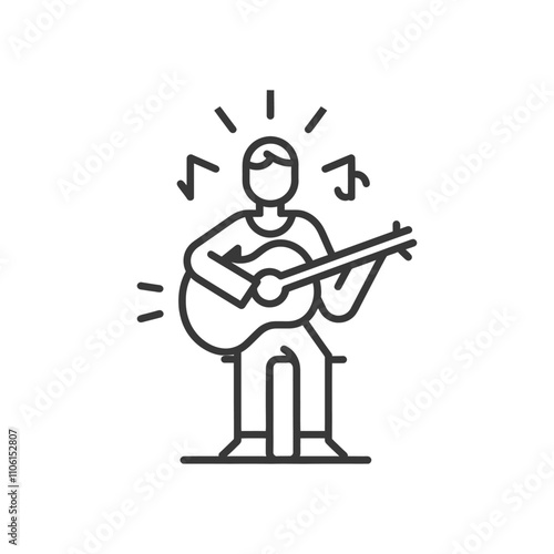 Line Drawing Of A Person Playing An Acoustic Guitar