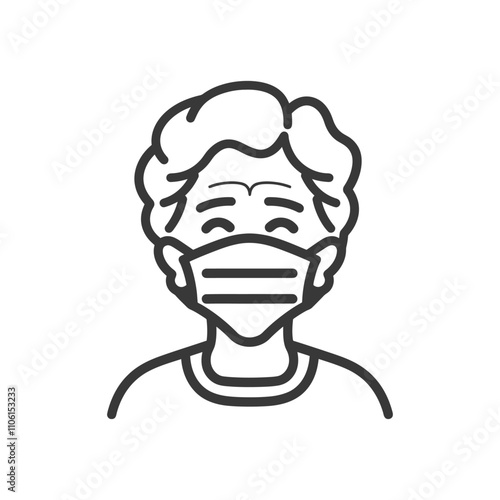 Line Drawing Of A Person Wearing A Face Mask