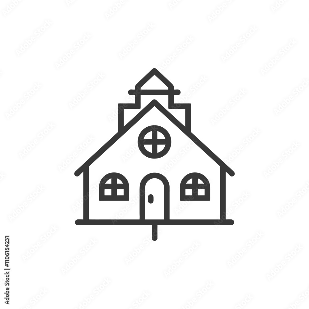 Naklejka premium Line Drawing Of A Simple Church Building