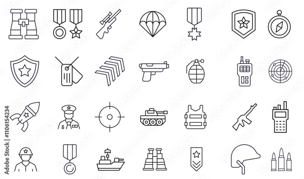 Fototapeta premium Army and Military Outline Sign Collection. Editable