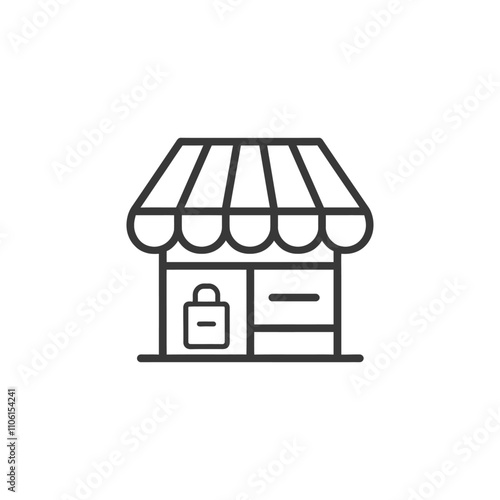 Line Drawing Of A Shop Front With An Awning