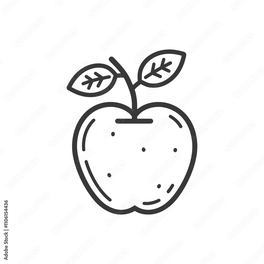 Obraz premium Line Drawing Of An Apple With A Stem And Two Leaves