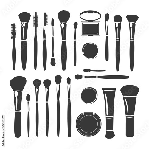 Makeup Brushes And Cosmetic Products Set