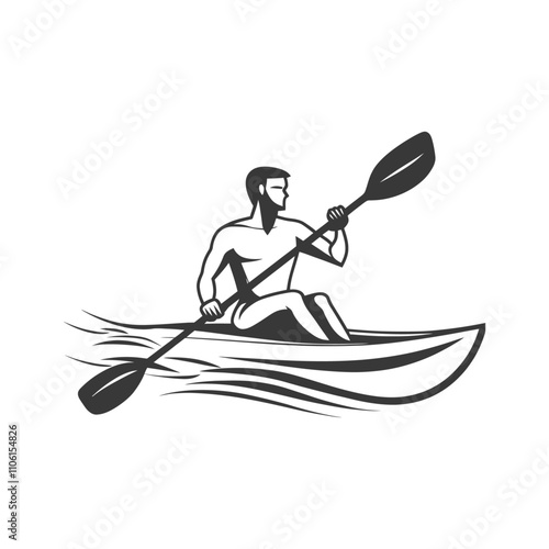 Man Paddling A Kayak In Water With Waves