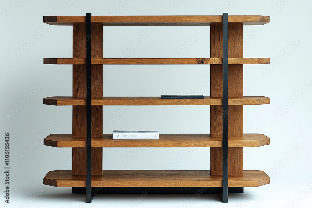 bibliothèque en bois de chêne naturel et cadre en métal noir, design industriel minimaliste, mobilier, décoration, objet 3D réaliste, HDR, photographie immobilière, décoration, tendance bibliothèque en bois de chêne naturel et cadre en métal noir, design industriel minimaliste, mobilier, décoration, objet 3D réaliste, HDR, photographie immobilière, décoration, tendance