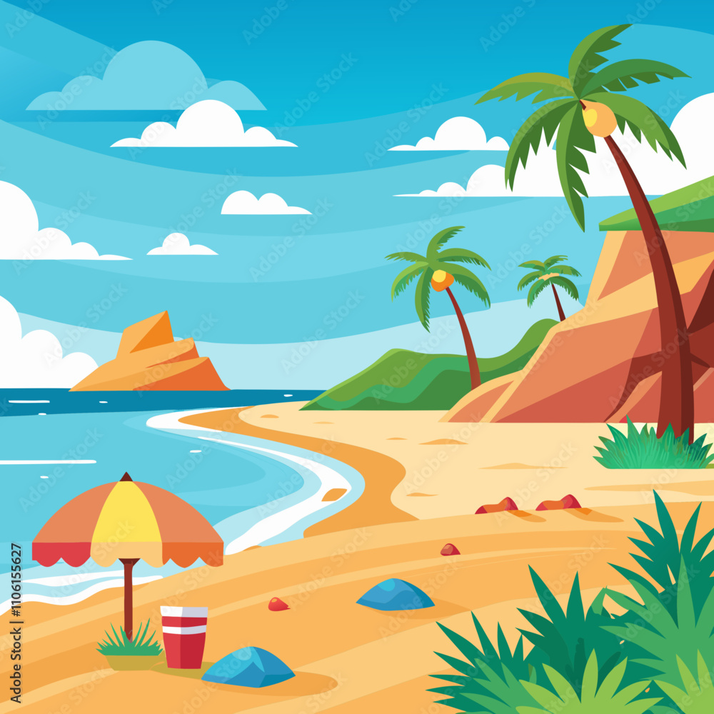 Obraz premium beach with palm trees vector illustration