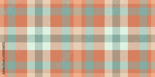 Tape seamless plaid fabric, decor vector pattern tartan. Aged textile background check texture in orange and pastel colors.