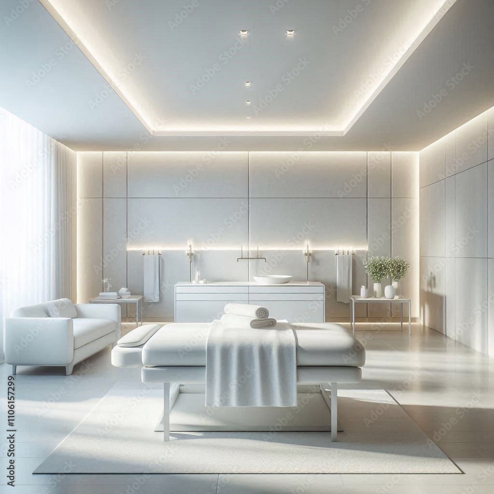 Fototapeta premium Minimalist Clean Wellness Spa with White Walls and Elegant Decor