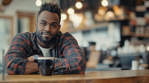 Confident man with coffee in a cafe.