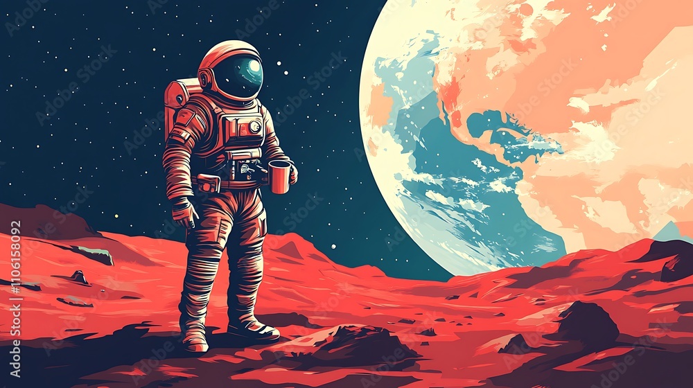 Astronaut Enjoying Coffee on a Martian Landscape Astronaut Enjoying Coffee on a Martian Landscape