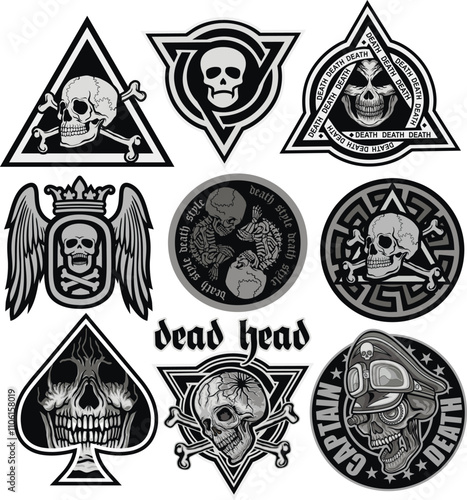 set, military sign with skull, grunge vintage design t shirts
