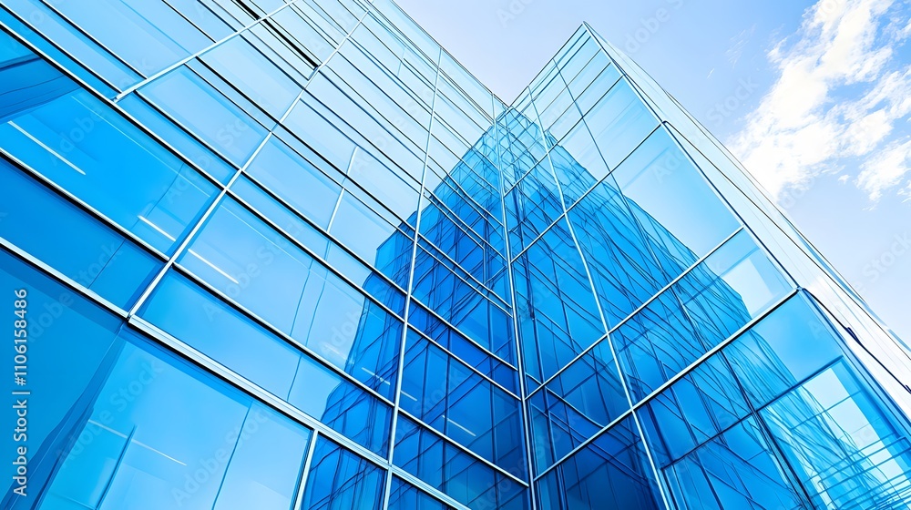 Fototapeta premium Modern Glass Building Reflecting Blue Sky