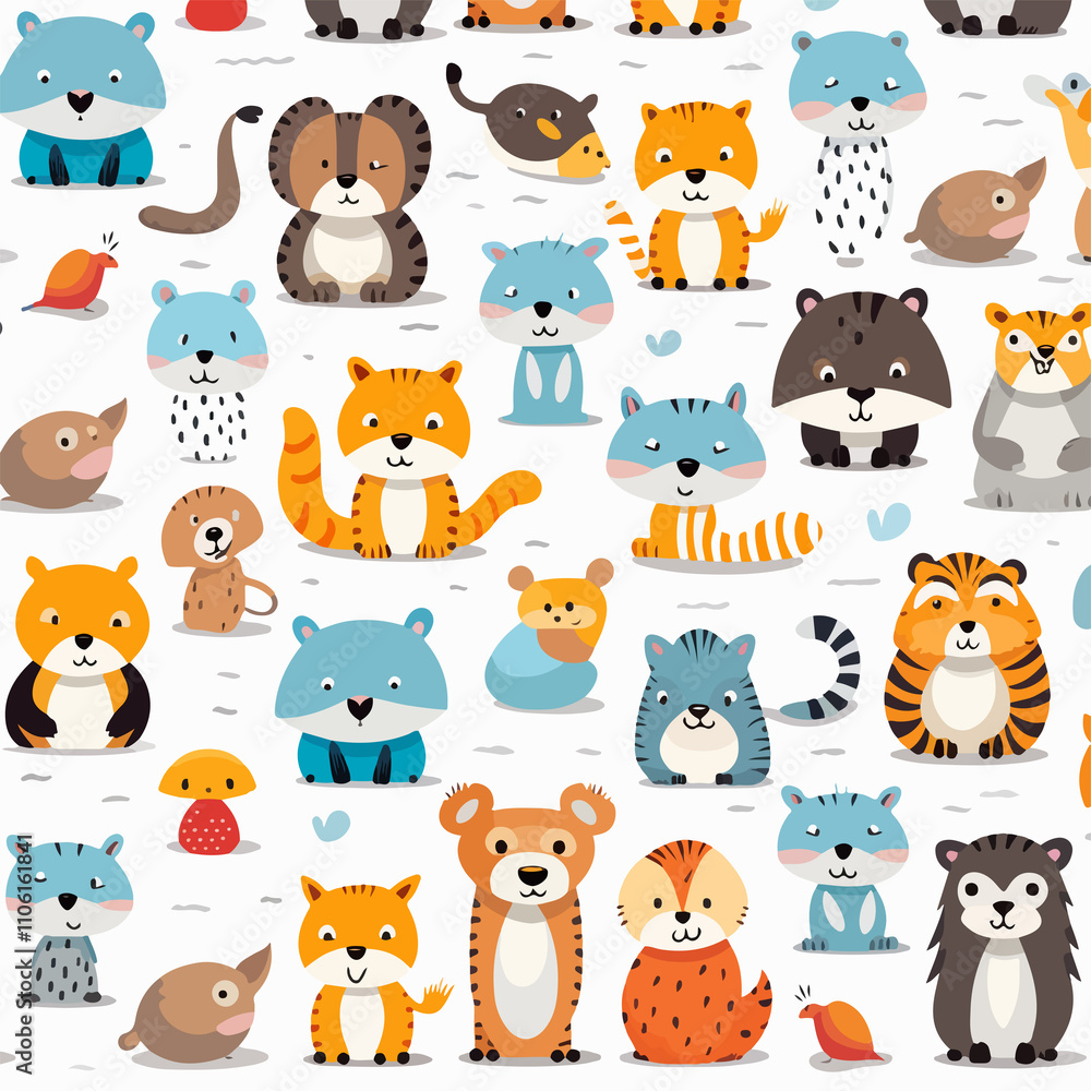 Obraz premium Adorable Seamless Pattern with Cute Animals Illustration
