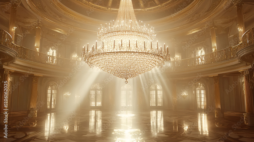 Obraz premium Crystal Chandelier's Golden Glow
