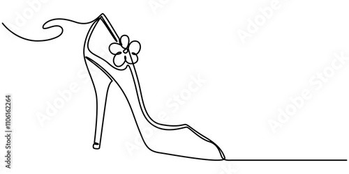 Continuous one line drawing of elegance high heel. lady shoes line art vector illustration. Editable vector, High Heels Continuous Line Icon, Beige nude pumps high heels shoes one line continuous draw