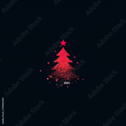 illustration of a red Christmas tree on a black background, 3D, minimalism