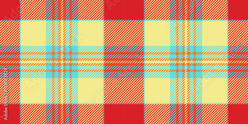 Gift paper fabric plaid background, rug texture vector seamless. Grid check tartan pattern textile in khaki and red colors.