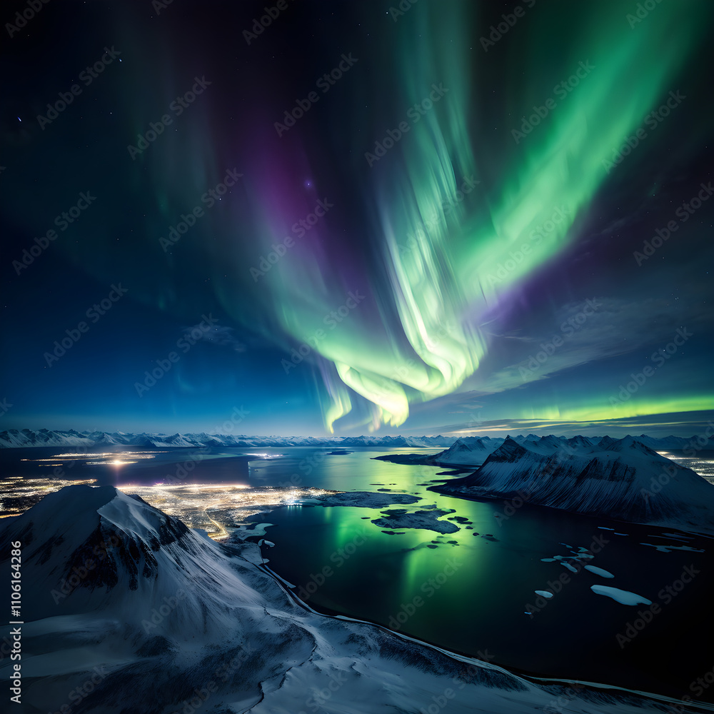 Fototapeta premium Planet Earth during the northern Lights. Natural glow in the night sky.