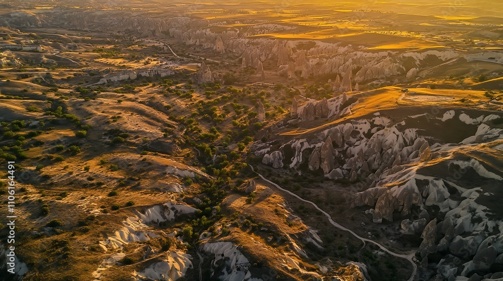 Naklejka premium Golden Hour Light Bathes Cappadocia Rock Formations