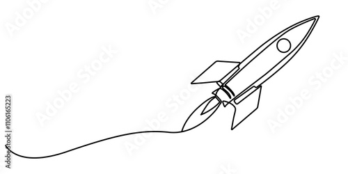 Continuous Line Drawing of Spaceship Icon. Hand Drawn Symbol Vector Illustration, one line drawing flying rocket spaceship vector illustration template design, One continuous line drawing of spacecraf photo