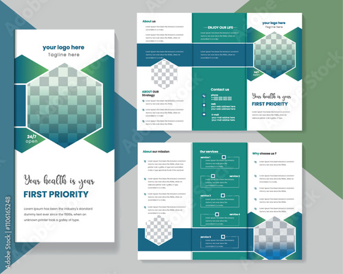 Creative  and modern medical health care flyer tri fold brochure layout for your company or business. Professional doctor tamplate Design for your dental clinic, diagonistic or madical.