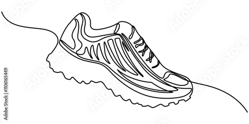Continuous one line drawing of trendy sport shoe. Simple shoes, sneaker line art vector illustration. Editable vector, Continuous single one line drawing of casual sneakers shoes minimalism design.
