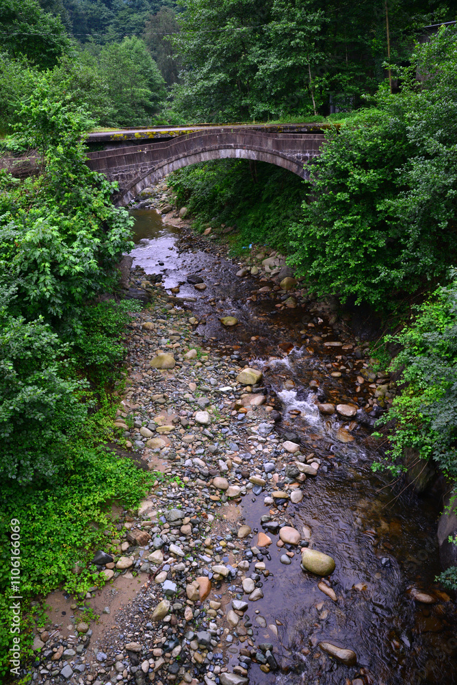 Obraz premium The Historical Yucehisar Bridge in Rize, Turkey, was built in the 19th century during the Ottoman period.