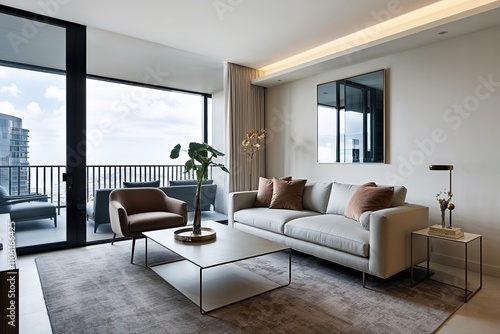 Modern Living Room Design with Loveseat and Minimalist Coffee Table in Luxury Apartment Decor