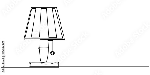 desk lamp with of books and light bulb, time to study banner illustration.Continuous one line drawing, Desk lamp in one continuous line drawing. Minimalist representation for home and study themes.