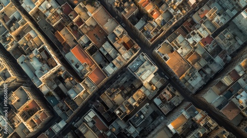 Aerial View of City Rooftop Textures and Buildings