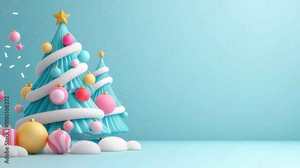 Festive christmas tree decoration home living room 3d art bright and cheerful environment close-up view holiday spirit Festive christmas tree decoration home living room 3d art bright and cheerful environment close-up view holiday spirit