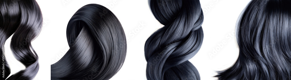 Lock of female black hair, hair sample set isolated Png, transparent without background. Lock of female black hair, hair sample set isolated Png, transparent without background.